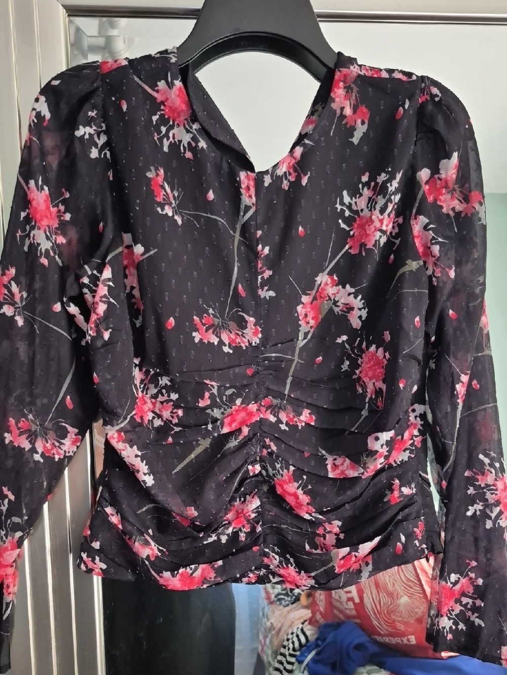 Lulu's Black Blouse with Pink Floral Print